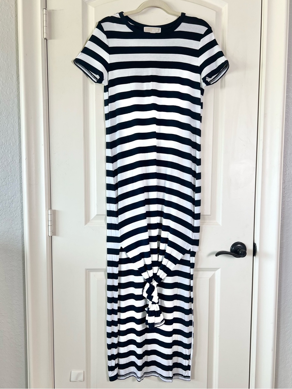 Michael Michael Kors Navy White Striped T-Shirt Maxi Dress Side Slits Medium